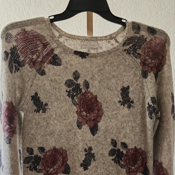 Lucky Brand Floral Knit Sweater - Gray and Burgundy - Picture 5 of 5